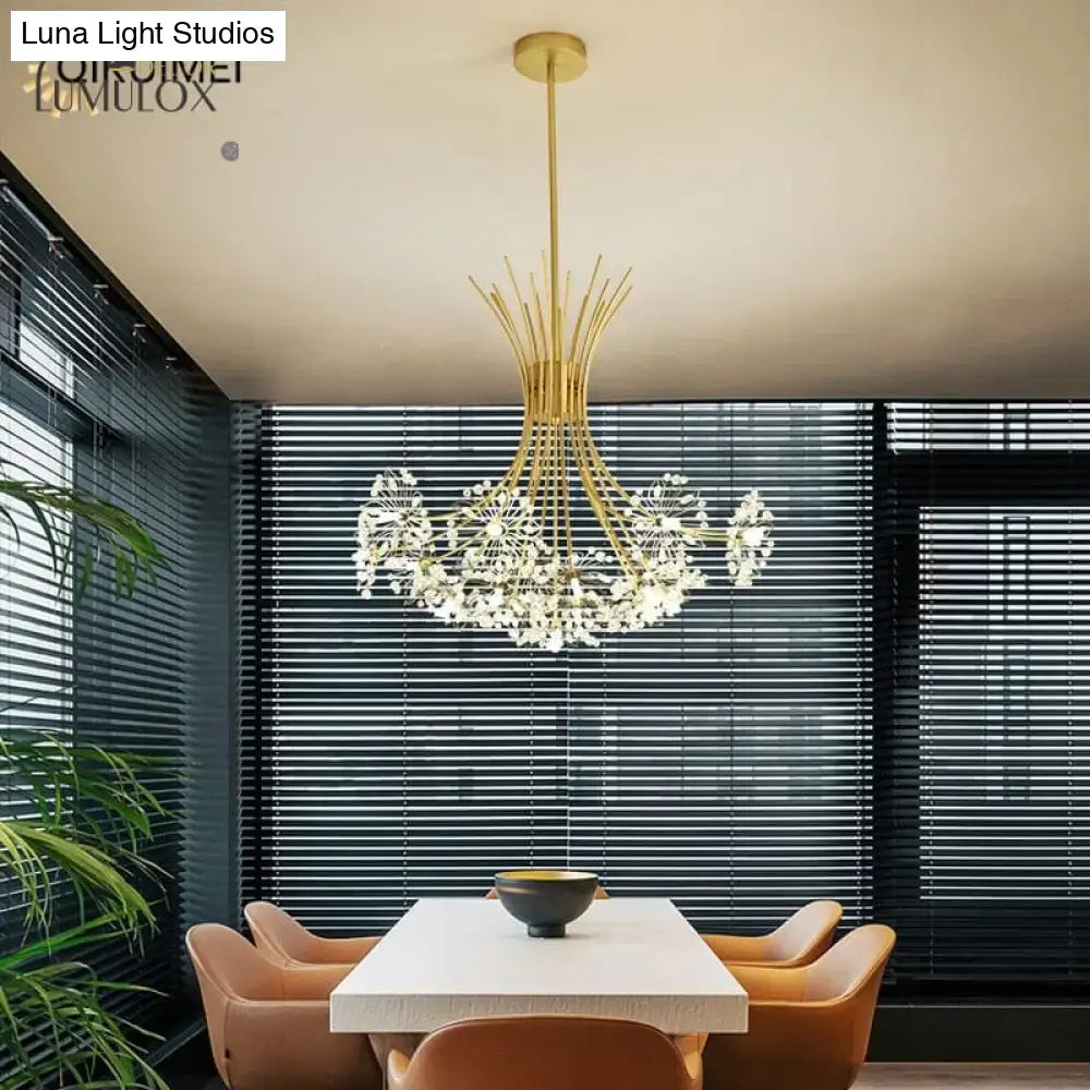 Gold floral led flowers chandeliers with crystals for dining room