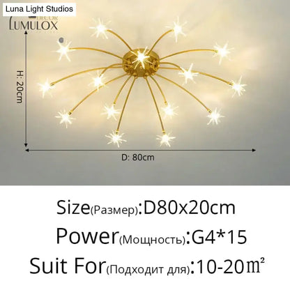 Gold floral led flowers chandeliers with crystals for dining room