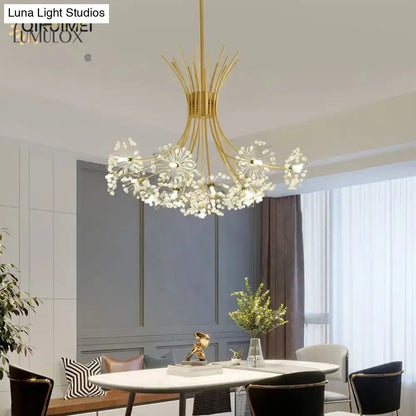 Gold floral led flowers chandeliers with crystals for dining room