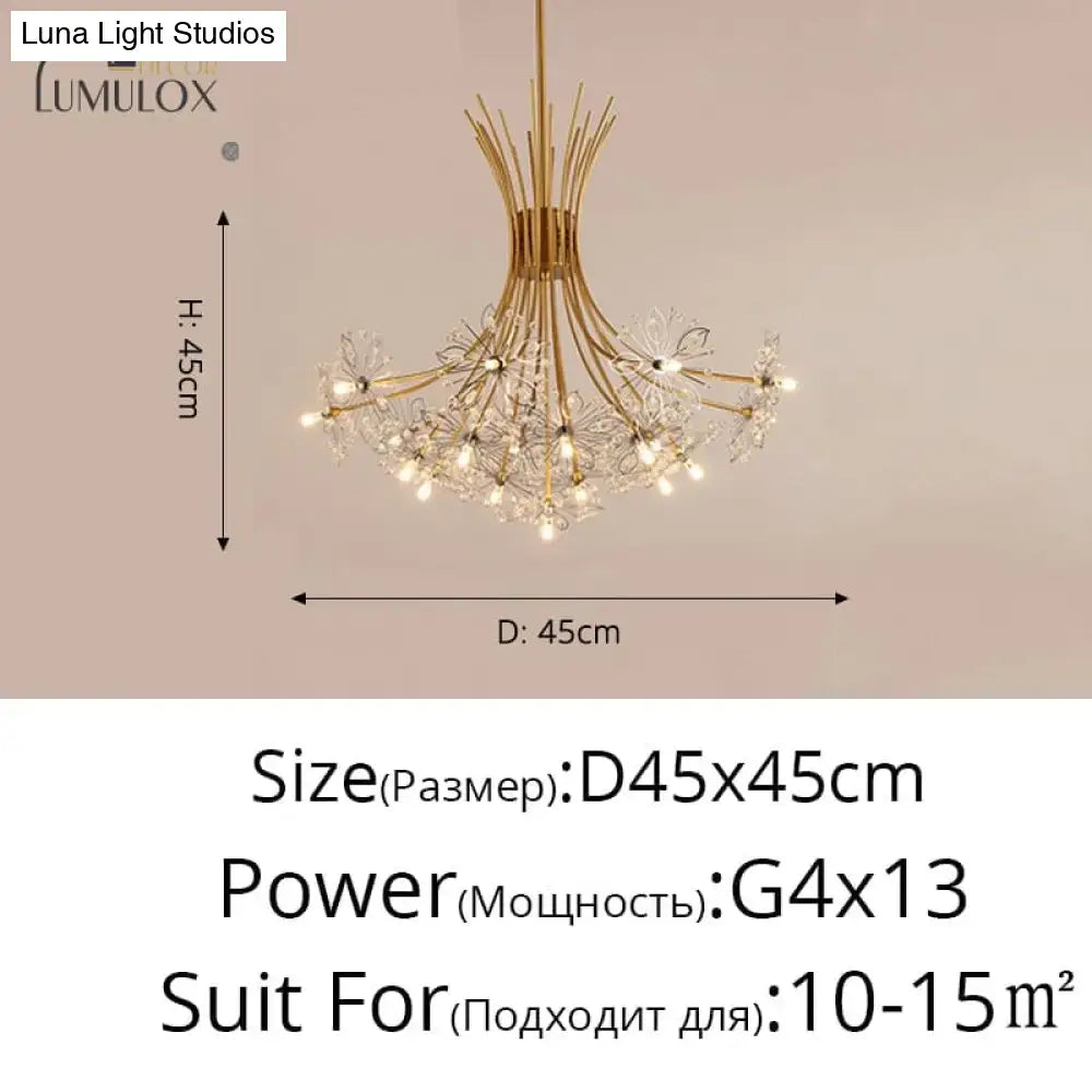 Gold floral led flowers chandeliers with crystals for dining room