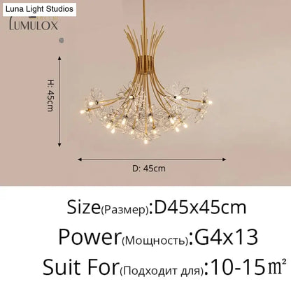 Gold floral led flowers chandeliers with crystals for dining room