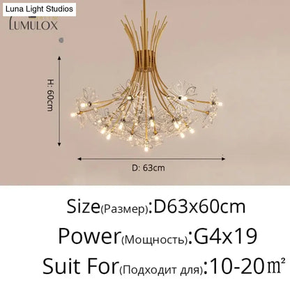 Gold floral led flowers chandeliers with crystals for dining room