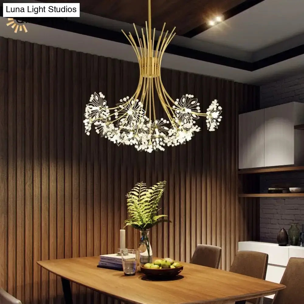 Gold floral led flowers chandeliers with crystals for dining room
