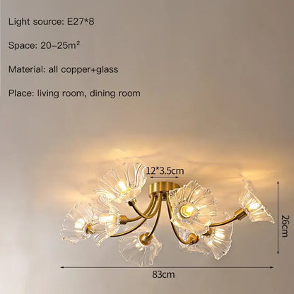 Gold flower chandelier ceiling light for bedroom with glass petals