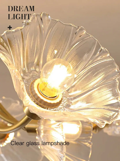 Gold flower chandelier ceiling light for bedroom with glass petals