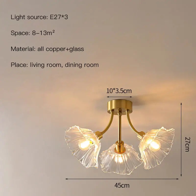 Gold flower chandelier ceiling light for bedroom with glass petals