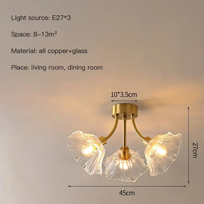 Gold flower chandelier ceiling light for bedroom with glass petals