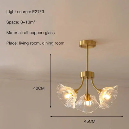 Gold flower chandelier ceiling light for bedroom with glass petals
