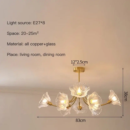 Gold flower chandelier ceiling light for bedroom with glass petals