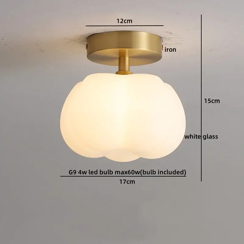 Gold flower frosted glass ceiling lamp hallway light