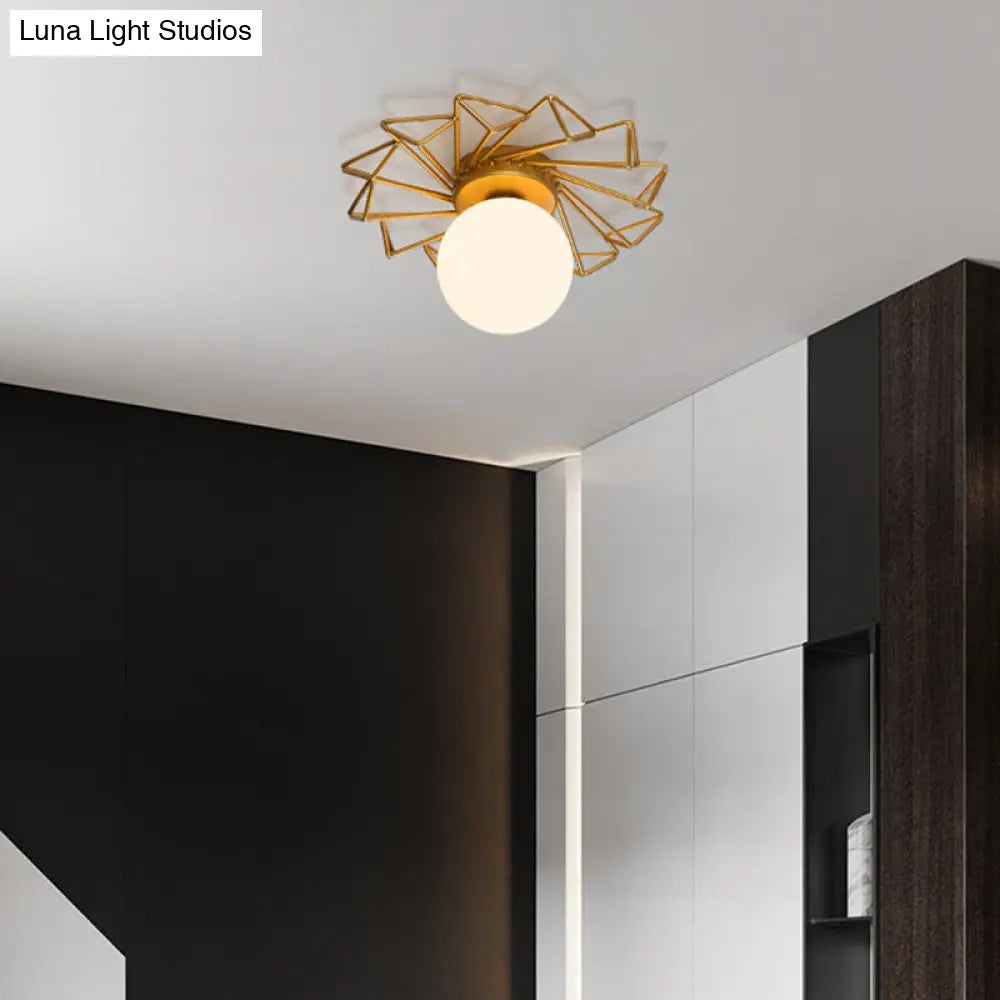 DecorBites™ Gold Flushmount Bedroom Ceiling Light with Postmodern Single-Bulb & Cream Glass Shade