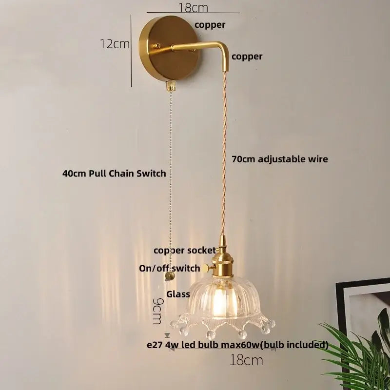 Gold fluted clear glass led wall lights bedroom sconce with crystals