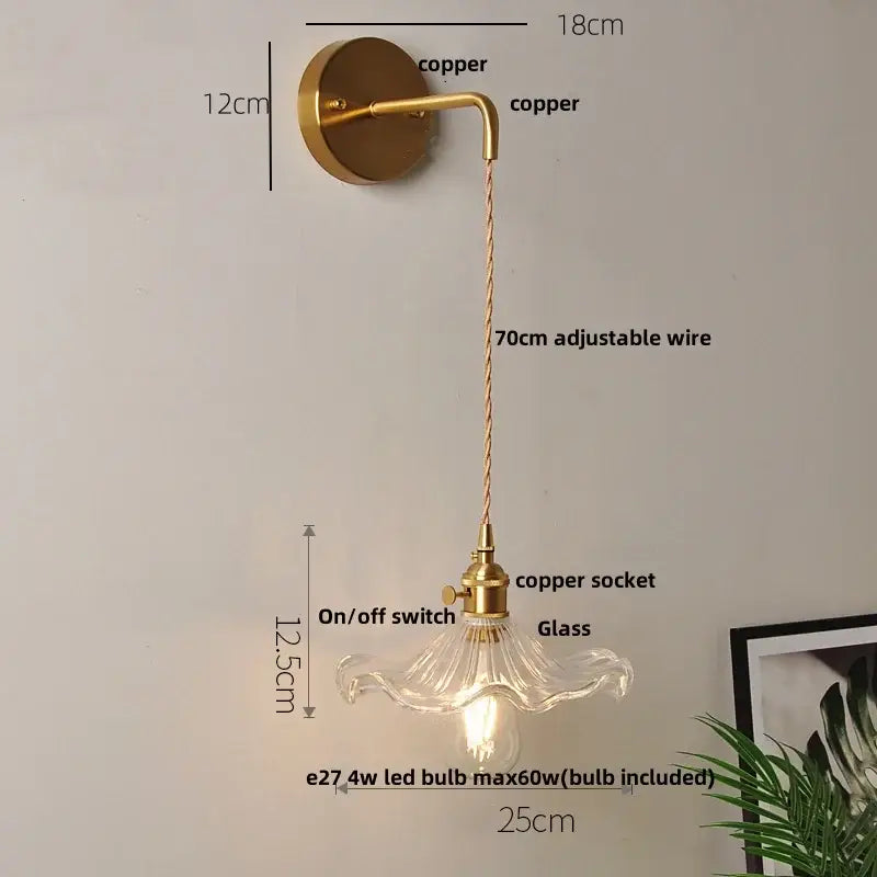 Gold fluted clear glass led wall lights bedroom sconce with crystals