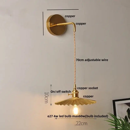 Gold fluted clear glass led wall lights bedroom sconce with crystals