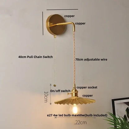 Gold fluted clear glass led wall lights bedroom sconce with crystals