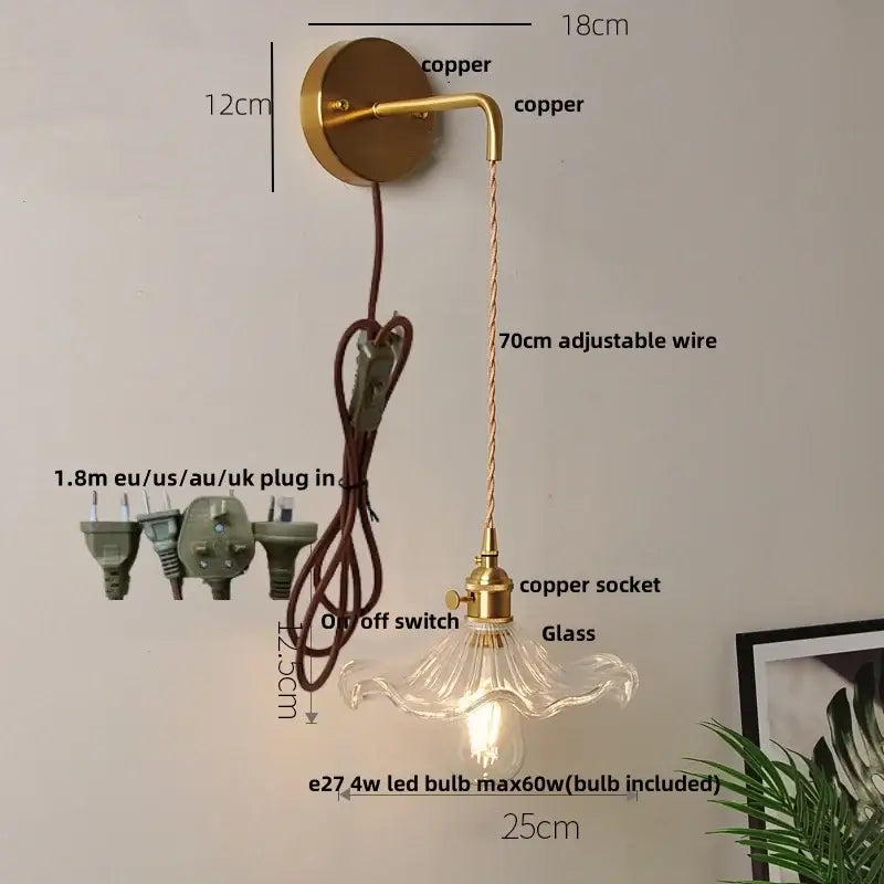 Gold fluted clear glass led wall lights bedroom sconce with crystals