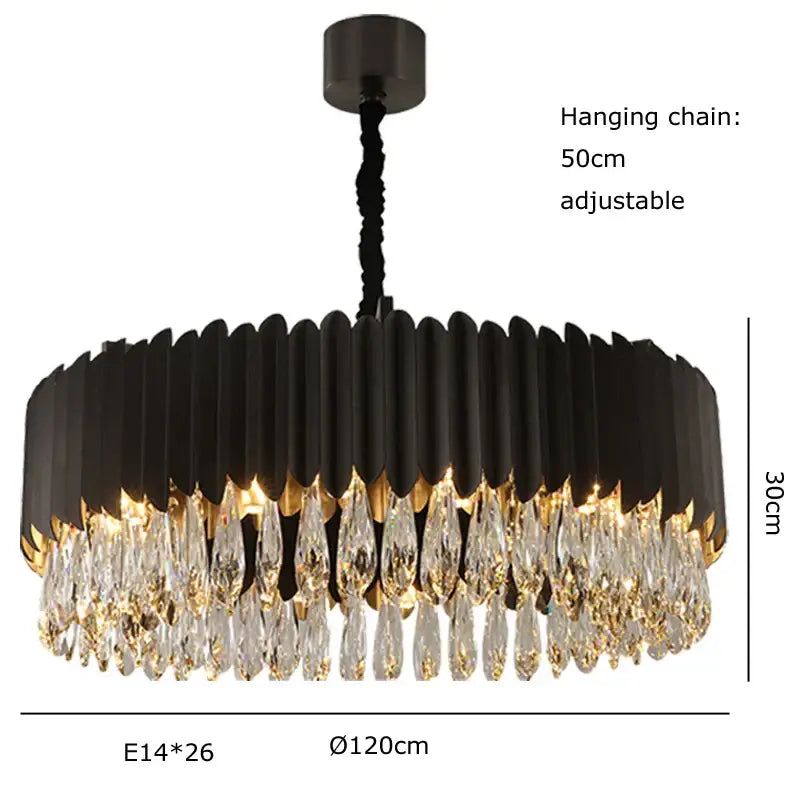 Gold fluted crystal water droplet pendant lights for dining room
