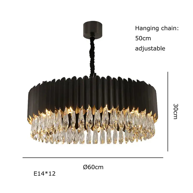 Gold fluted crystal water droplet pendant lights for dining room