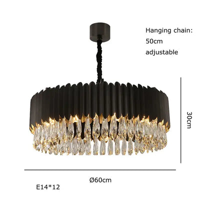 Gold fluted crystal water droplet pendant lights for dining room