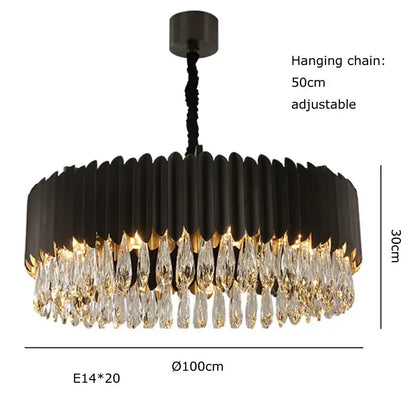 Gold fluted crystal water droplet pendant lights for dining room