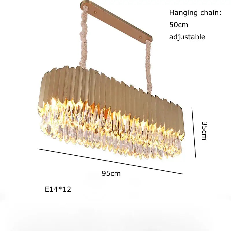 Gold fluted crystal water droplet pendant lights for dining room