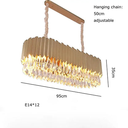 Gold fluted crystal water droplet pendant lights for dining room