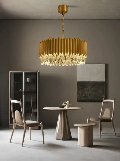 Gold fluted crystal water droplet pendant lights for dining room