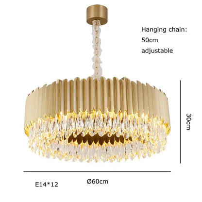 Gold fluted crystal water droplet pendant lights for dining room