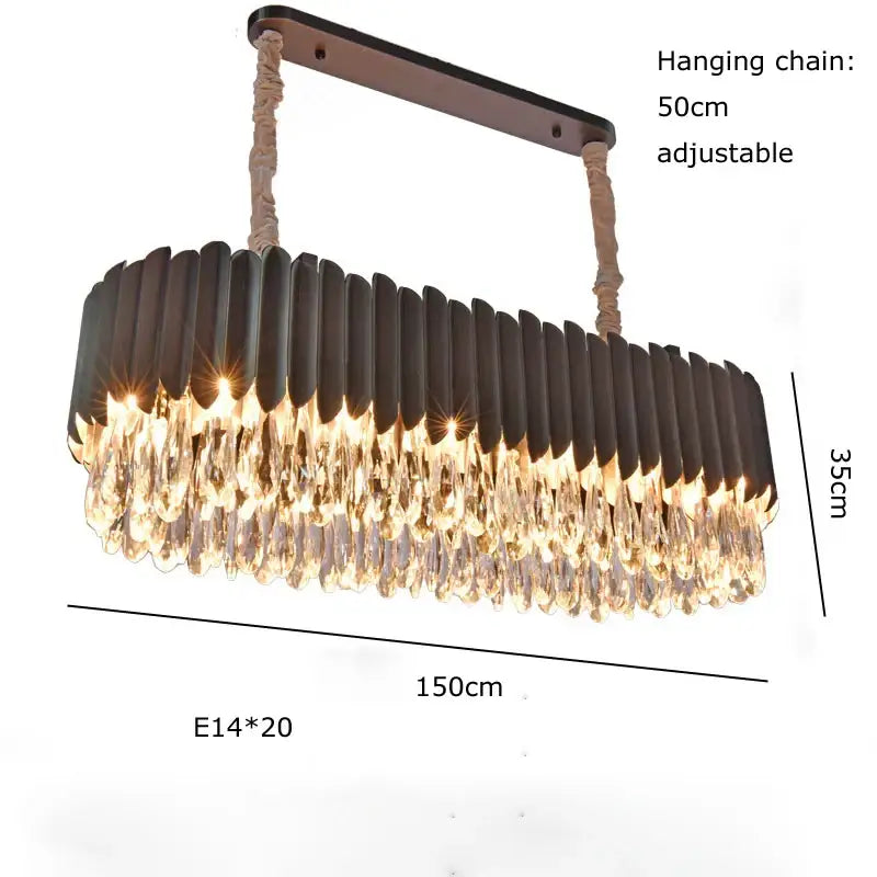 Gold fluted crystal water droplet pendant lights for dining room