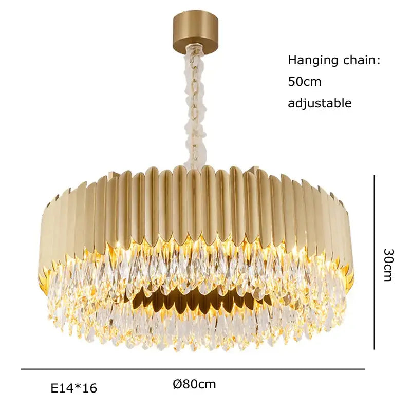 Gold fluted crystal water droplet pendant lights for dining room