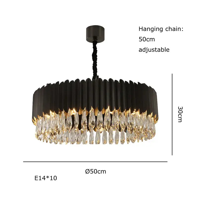 Gold fluted crystal water droplet pendant lights for dining room