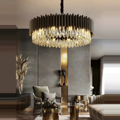 Gold fluted crystal water droplet pendant lights for dining room