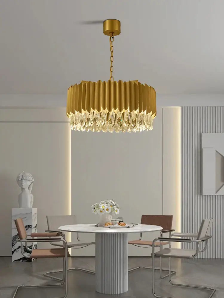 Gold fluted crystal water droplet pendant lights for dining room