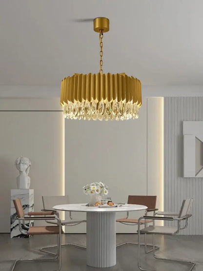 Gold fluted crystal water droplet pendant lights for dining room