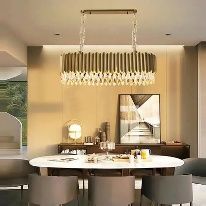 Gold fluted crystal water droplet pendant lights for dining room