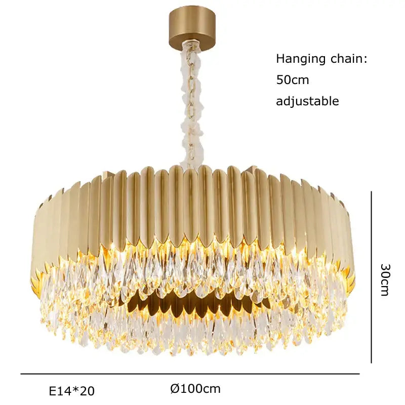 Gold fluted crystal water droplet pendant lights for dining room