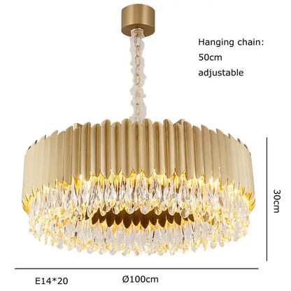 Gold fluted crystal water droplet pendant lights for dining room