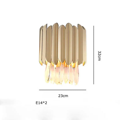 Gold fluted crystal water droplet pendant lights for dining room