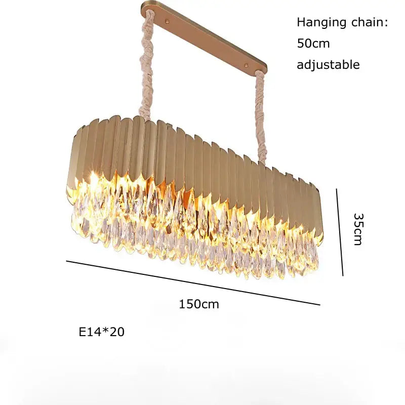 Gold fluted crystal water droplet pendant lights for dining room