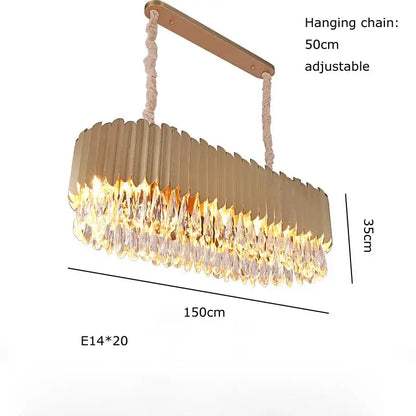 Gold fluted crystal water droplet pendant lights for dining room