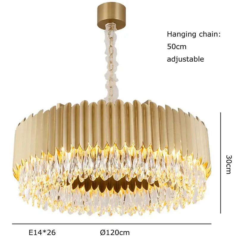 Gold fluted crystal water droplet pendant lights for dining room