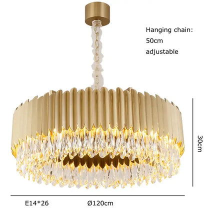 Gold fluted crystal water droplet pendant lights for dining room