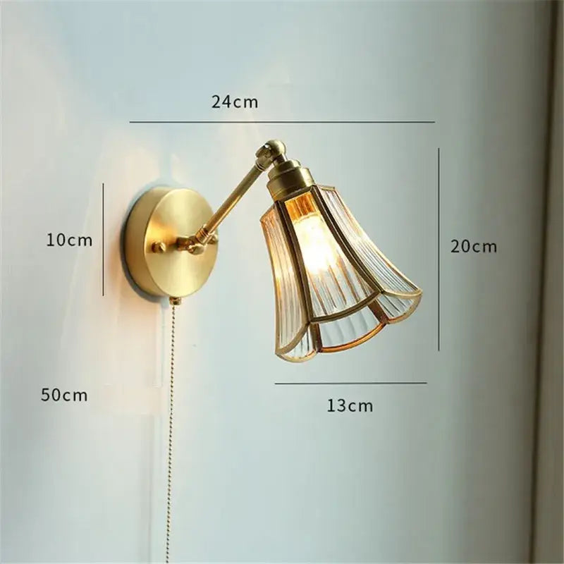 Gold fluted glass wall sconce – bedroom articulated wall lamp