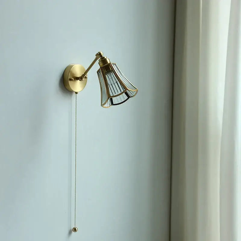 Gold fluted glass wall sconce – bedroom articulated wall lamp