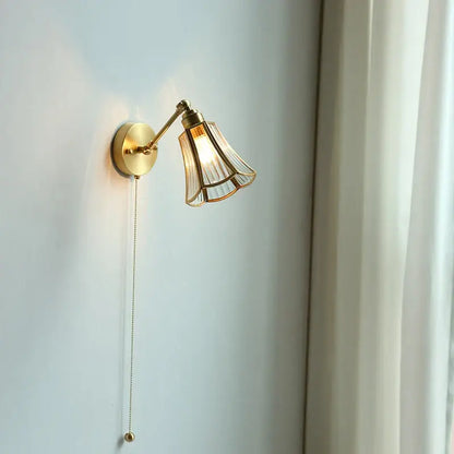 Gold fluted glass wall sconce – bedroom articulated wall lamp