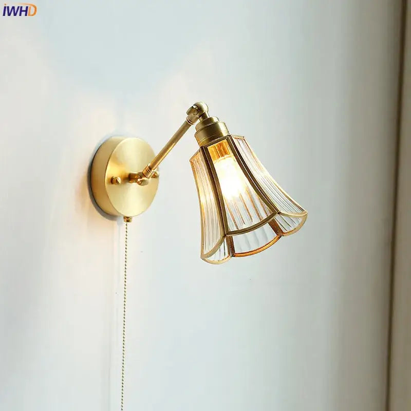 Gold fluted glass wall sconce – bedroom articulated wall lamp