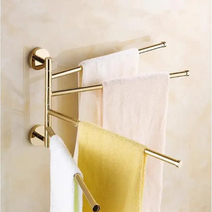 Gold four tier copper swivel towel rack bathroom wall mount holder