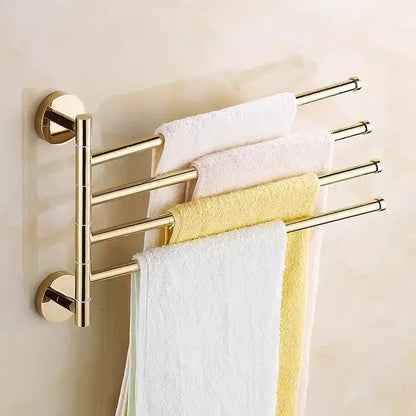 Gold four tier copper swivel towel rack bathroom wall mount holder