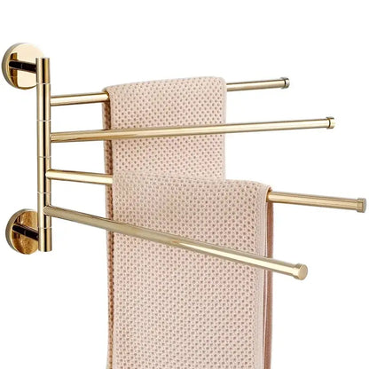 Gold four tier copper swivel towel rack bathroom wall mount holder