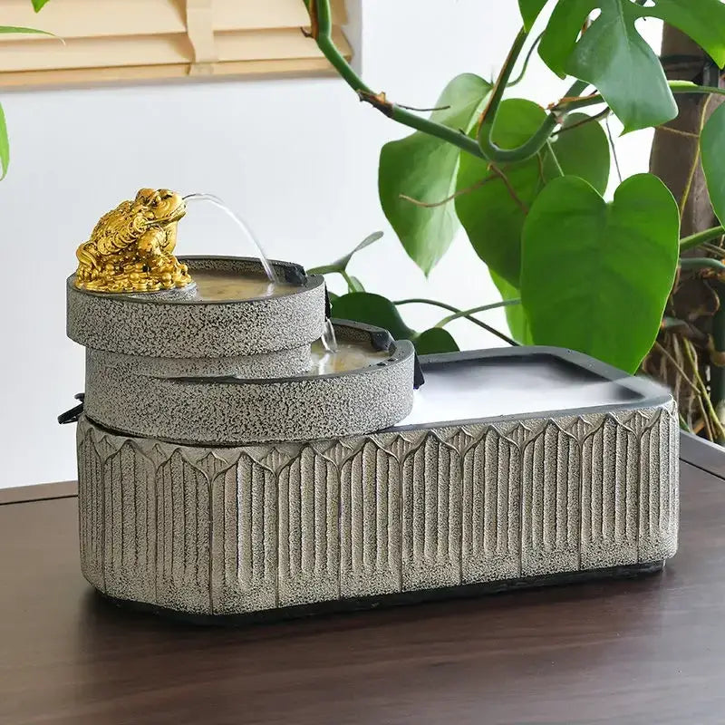 Gold frog flowing water fish pond tank garden ornament